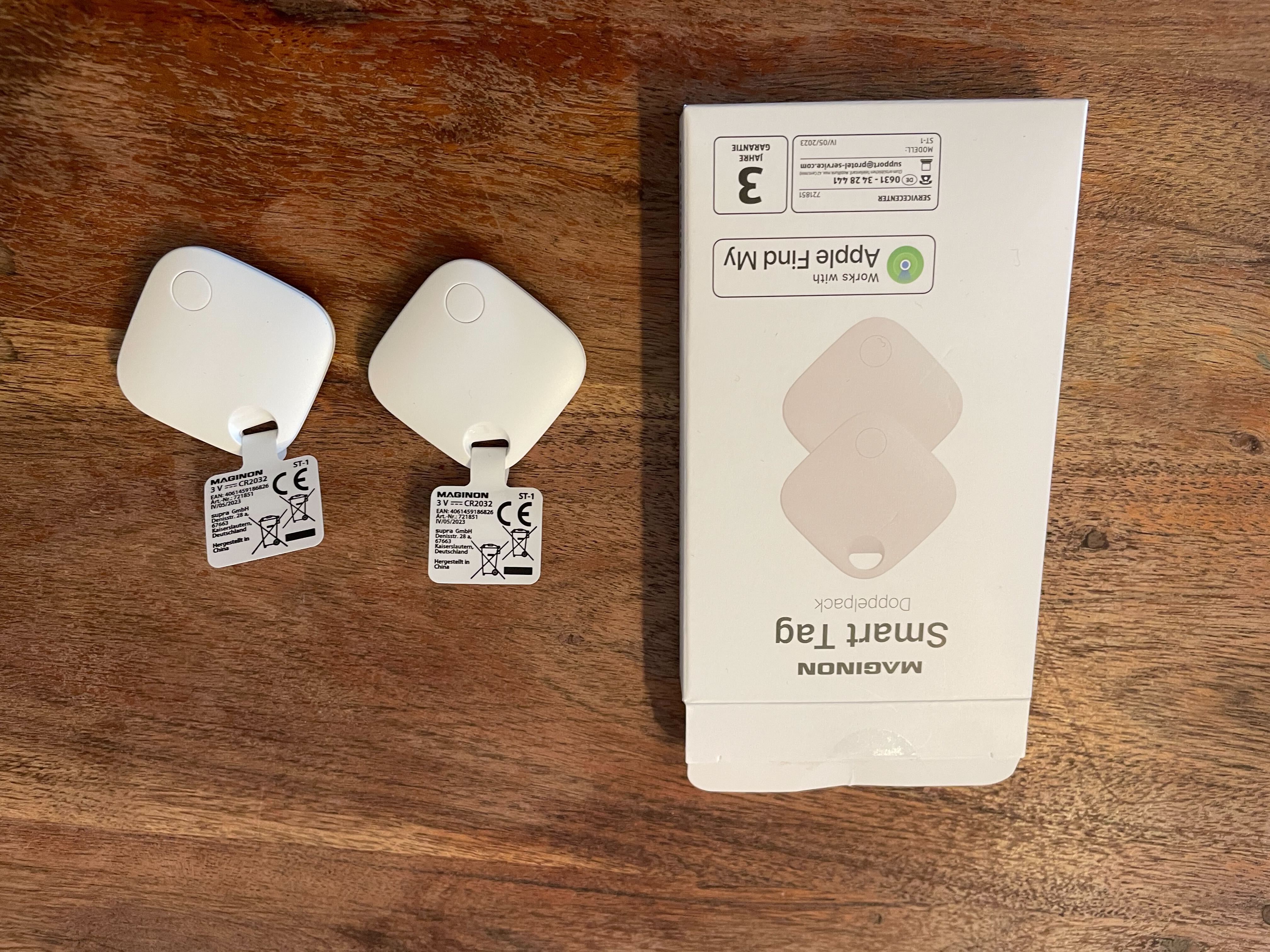 Maginon Smart Tag in Weiß mit Verpackung